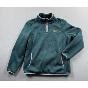 L.L. Bean Sweater Womens Large Petite Green Fleece Snap Mock Neck Pullover